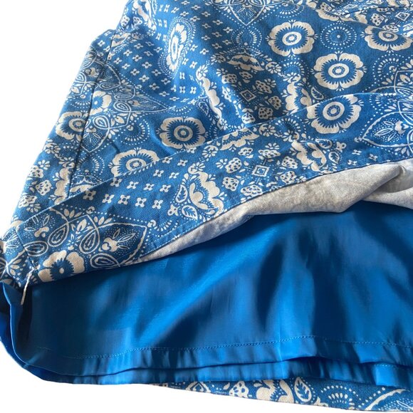 Talbots Women's Blue Diamond Bandana Floral Print Lined Skirt Sz 8 Side Zip NWOT - Picture 3 of 7
